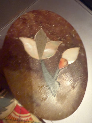Vintage Hand Carved Soapstone Mother of Pearl Inlay  Trinket box
