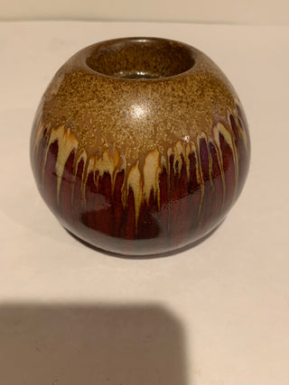 Vntg drop glaze 3.5” art pottery tea light holder