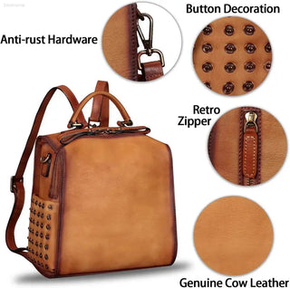 LRTO Vintage Genuine Leather Backpack with Convertible Design