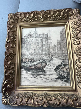 Dutch Artist “Along the Waterside”  Framed