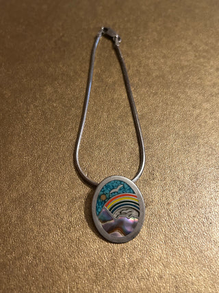 Sterling Abalone, Turquoise, and Enamel Pendant and chain
