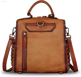 LRTO Vintage Genuine Leather Backpack with Convertible Design