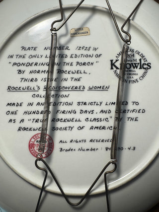 Knowles Norman Rockwell Pondering on the Porch Rediscovered Women Ltd Ed Collector Plate