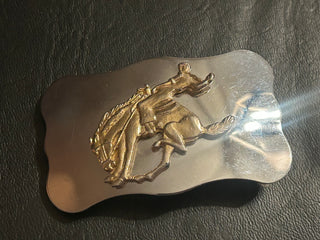 Silver-tone and gold-tone bucking horse western belt buckle