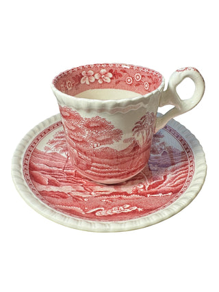 Copeland Spode’s Tower England Red Transferware Cup & Saucer Set 2.5x2.5x5