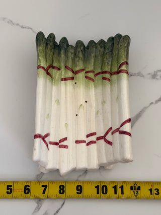 Antique Sarreguemines French Majolica Asparagus Cradle Platter | Hand-Painted Barbotine Serving Dish with Drainage Holes, Form 4177