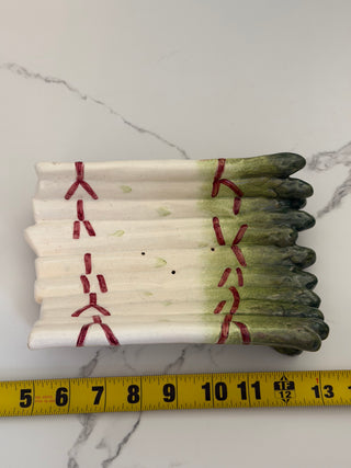 Antique Sarreguemines French Majolica Asparagus Cradle Platter | Hand-Painted Barbotine Serving Dish with Drainage Holes, Form 4177