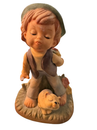 Porcelain Boy with Cat Figurine - AS IS - 3"