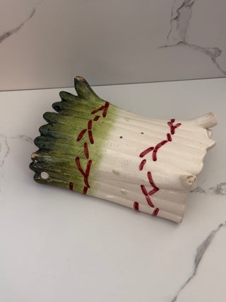 Antique Sarreguemines French Majolica Asparagus Cradle Platter | Hand-Painted Barbotine Serving Dish with Drainage Holes, Form 4177