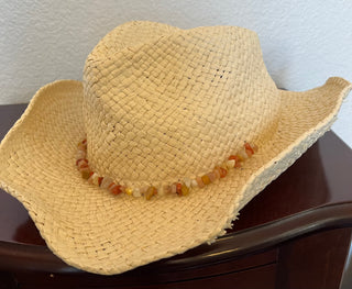 Straw Cowboy Hat, unique beaded accent