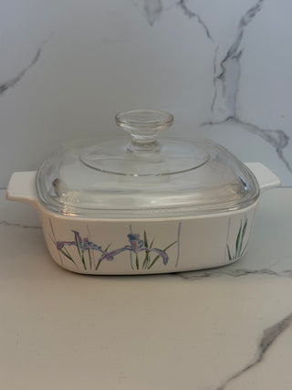 Vintage Corningware Shadow Iris 1-Liter Casserole Dish (A-1-B) with Pyrex Glass Lid