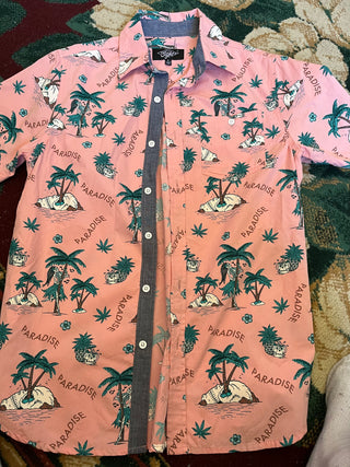 Tropical Skeleton themed button down shirt