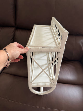 Vtg White Wicker Wall Shelf w/ towel bar