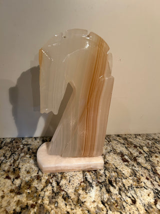 Vintage White/Amber Stone Horse Head Bookend, Large