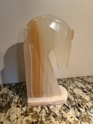 Vintage White/Amber Stone Horse Head Bookend, Large
