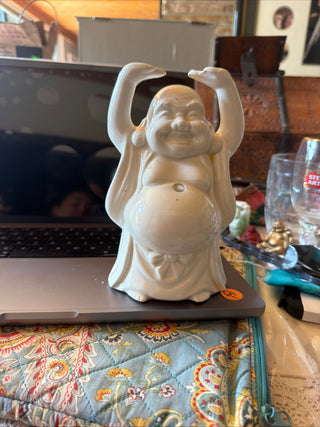 Vintage White Ceramic Smiling Sacred Buddah Incense Tea Light Candle Holder