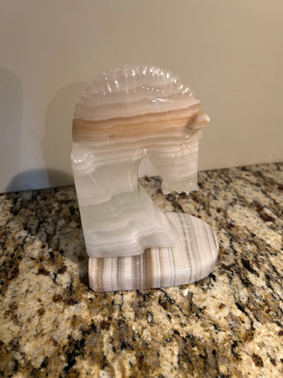 MCM White/Amber Carved Stone Horse Head Bookend, Small