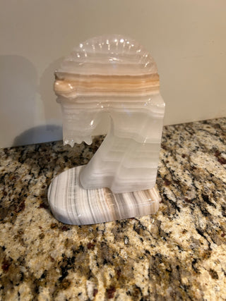 MCM White/Amber Carved Stone Horse Head Bookend, Small