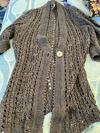 Open Knit Cardigan Sweater brown