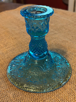 Pressed Glass Candleholder Turquoise