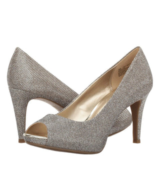 Bandolino Rainaa Gold Fabric Peep Toe Pumps Heels Size 7.5