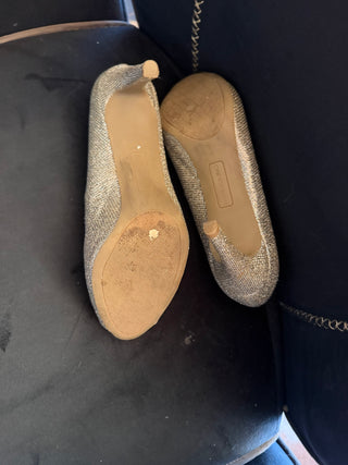 Bandolino Rainaa Gold Fabric Peep Toe Pumps Heels Size 7.5