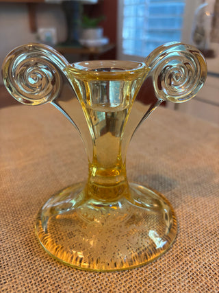 Fostoria Glass Candlestick June Topaz 5"