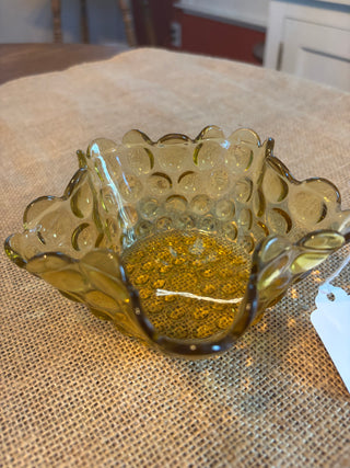 Vintage Amber Glass Hobnail ruffled bowl 5"