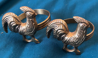 Vintage Brass Rooster napkin rings pair of 2