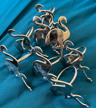 Vintage silver plated flamingo napkin rings set of 8