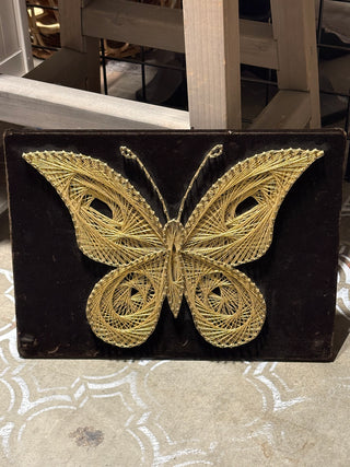 Vintage Intricate Butterfly String Art Velvet Backing