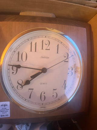 Vintage Sunbeam Clock Wood Frame Quartz Movement