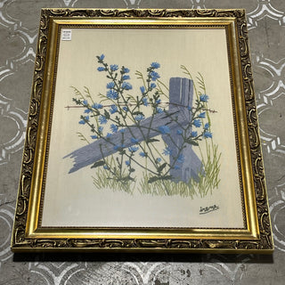 28"x22" Gold Framed Crewel, Country Roadside --KL