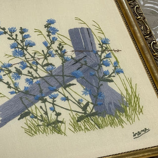 28"x22" Gold Framed Crewel, Country Roadside --KL