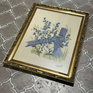 28"x22" Gold Framed Crewel, Country Roadside --KL