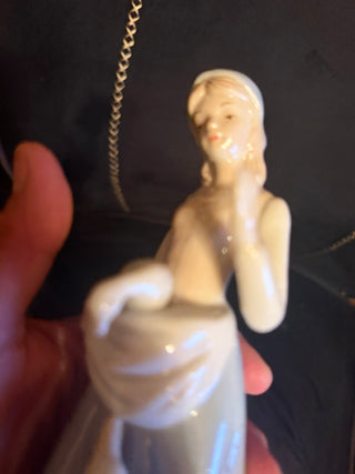 Lady Figurine Women With 2 Ducks Ceramic White Blue 8" Tall Collectible