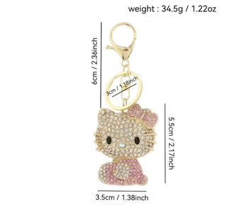 1pc Hello Kitty Keychain Hollow Heart Design Silver Pink Shiny Rhinestone Pendant Sanrio Style