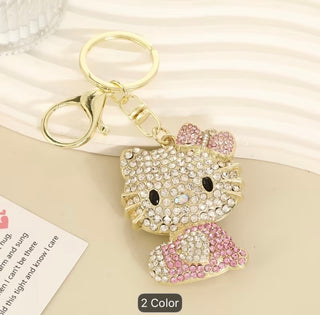 1pc Hello Kitty Keychain Hollow Heart Design Golden Pink Shiny Rhinestone Pendant Sanrio Style