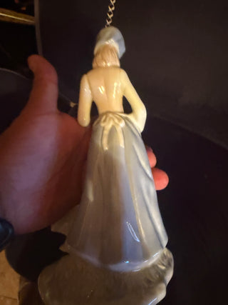Lady Figurine Women With 2 Ducks Ceramic White Blue 8" Tall Collectible