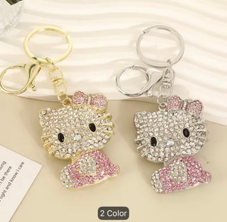 1pc Hello Kitty Keychain Hollow Heart Design Silver Pink Shiny Rhinestone Pendant Sanrio Style
