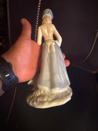 Lady Figurine Women With 2 Ducks Ceramic White Blue 8" Tall Collectible