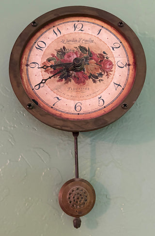 Le Jardin d'Emilie floral wall clock with a brass bezel mt