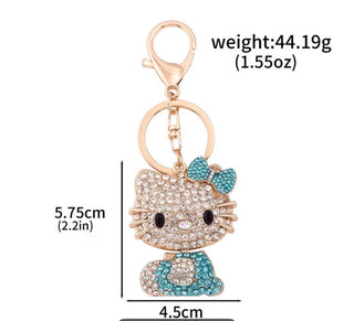 1pc Hello Kitty Keychain Hollow Heart Design Golden Blue Shiny Rhinestone Pendant Sanrio Style