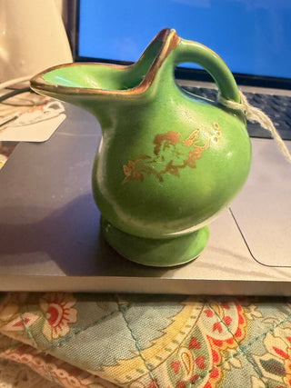 Green & Gold Ceramic miniature pitcher