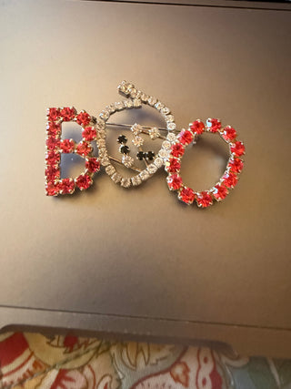 Vintage Halloween Rhinestone Boo with Ghost Pin