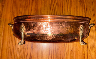 Hammered Copper Brass Footed Jardiniere