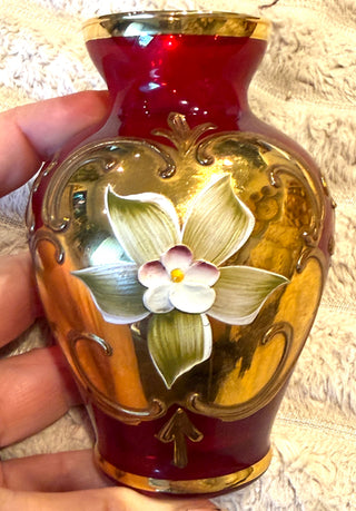 Murano “Tre Fuochi”  Red 24K Gilt Vase