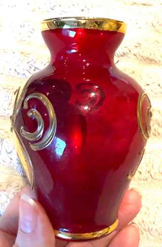 Murano “Tre Fuochi”  Red 24K Gilt Vase
