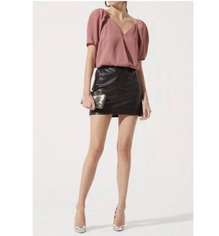 Revolve ASTR the Label Colby Bodysuit Size Small Puff Sleeve Shoulder Mauve