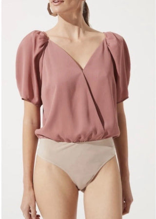 Revolve ASTR the Label Colby Bodysuit Size Small Puff Sleeve Shoulder Mauve